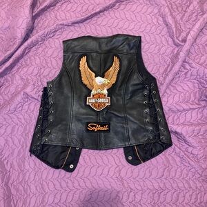 Medium First Classics Women’s Leather Vest w/ Harley Davidson Patches